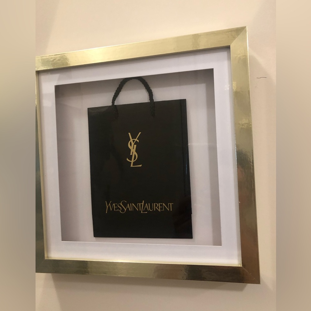 Yves Saint Laurent Black Shopping Bag set in Lux Gold Framed Shadow Box Frame